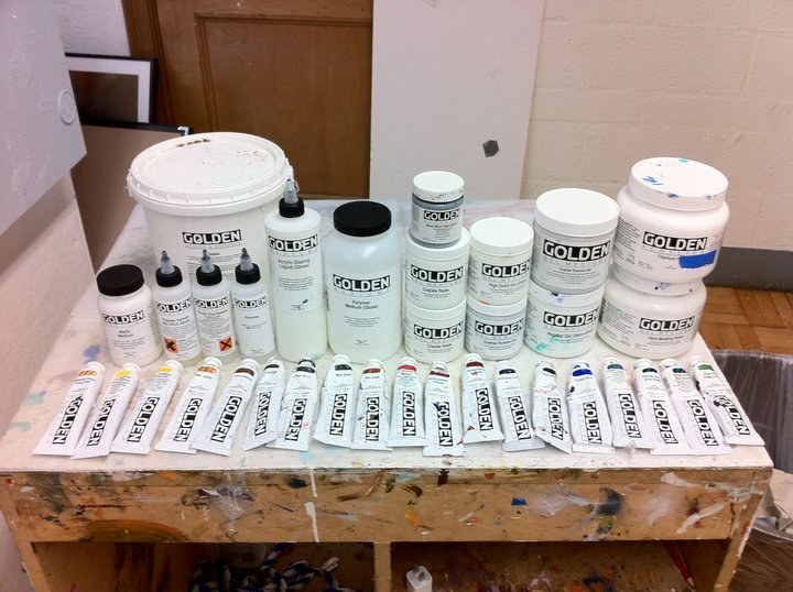 Photograph of acrylic paints and mediums.