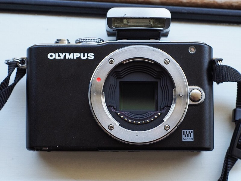 Photograph of mirrorless camera body.