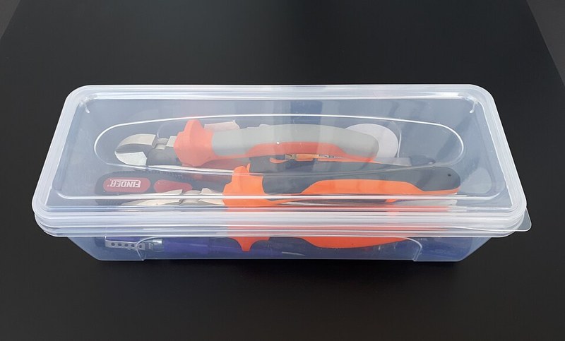 Photograph of tool box with hand tools.