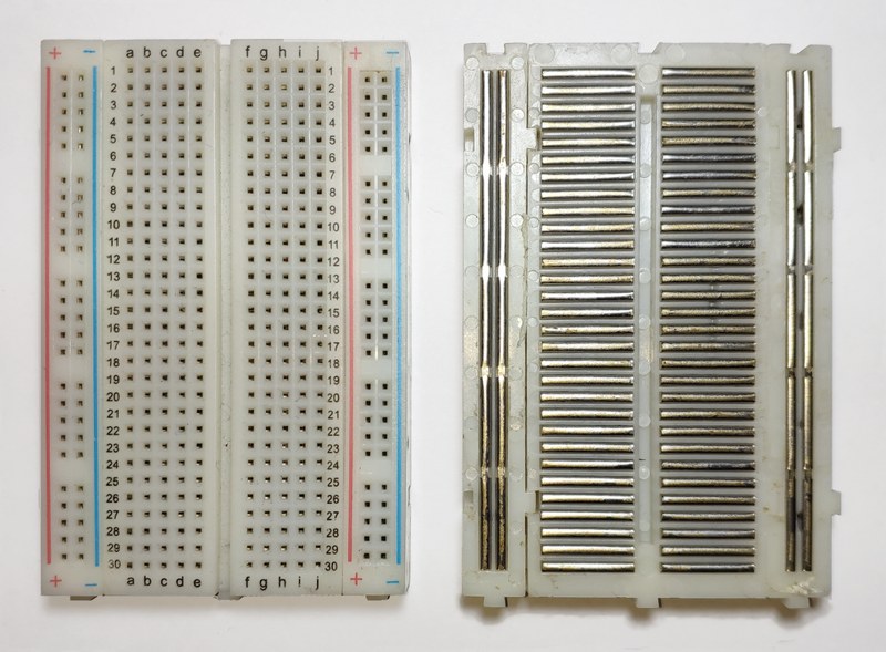 Photograph of solderless breadboard.