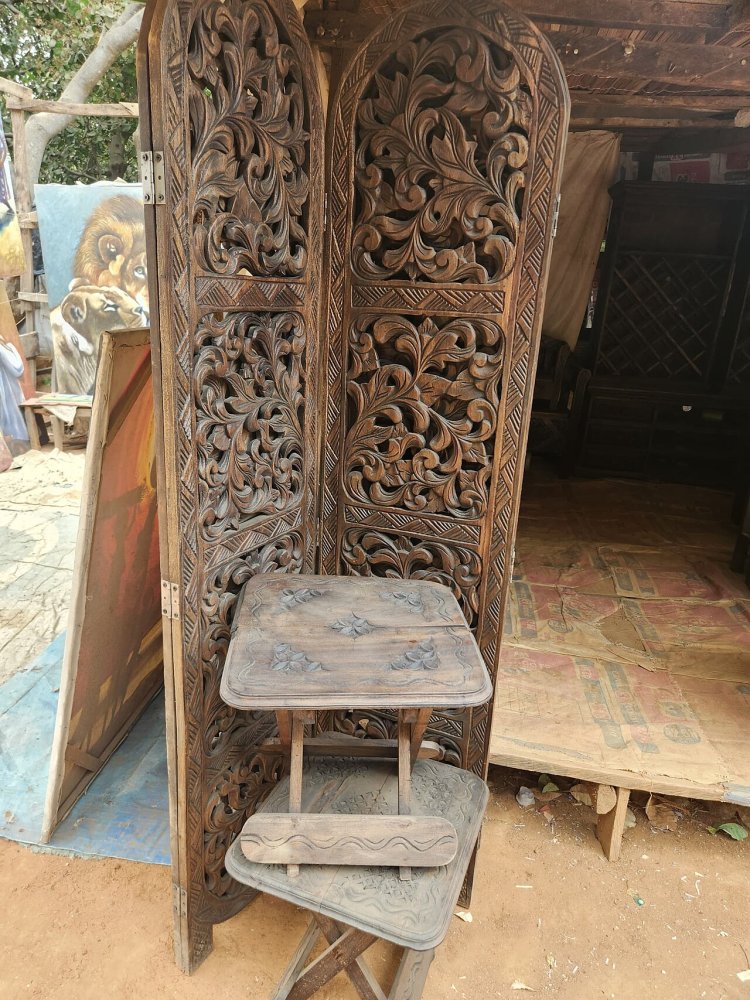 Carved wooden folding chairs